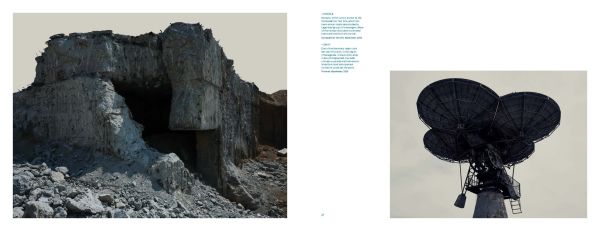 Green soviet mini van, on rocky terrain, figure in white chemical suit, on landscape cover of 'The Sacrifice Zone', by Hannibal Books.