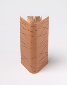 Book cover of Books: Art, Craft & Community, with a craftsperson sewing book pages with white thread. Published by Ludion.