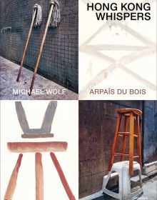 Book cover of Hong Kong Whispers, with two mops resting against wall, and two stools stacked on top of each other. Published by Hannibal Books.