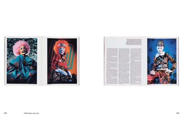 Book cover of Cindy Sherman: Anti-Fashion, with the artist dressed as a clown, wearing a pink curly wig. Published by Hannibal Books.