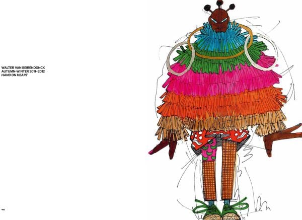 Book cover of Draw the World Awake, with fashion designer Walter Van Beirendonck in black and white patterned jacket. Published by Hannibal Books.