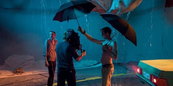 Book cover of Rinus van de Velde: Films, with a film set of desert sand with a large cactus. Published by Hannibal Books.