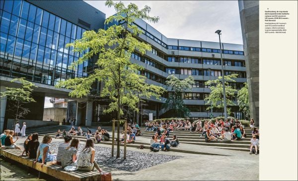 Book cover of KU Leuven: Images of a University, featuring the hallways of the building. Published by Hannibal Books.