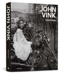 Book cover of Sidelines: John Vink, featuring a black dog and workers picking plants from water. Published by Hannibal Books.