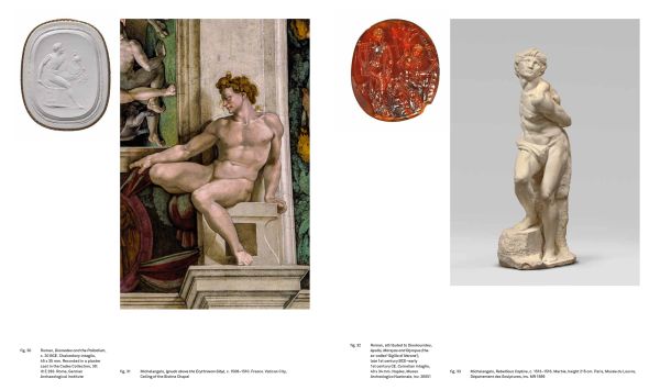 Book cover of Michelangelo and Men: The Male Body in the Life and Work of Michelangelo; featuring a anatomical drawing. Published by Hannibal Books.