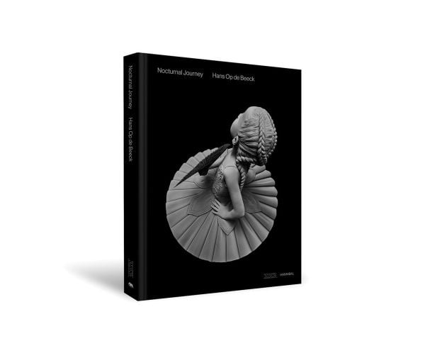 Book cover of Nocturnal Journey: Hans Op de Beeck: featuring a monochrome grey sculpture of a young girl wearing a tutu dress. Published by Hannibal Books.