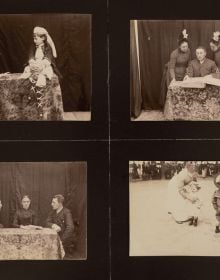 Book cover of Early Gaze: Unseen Photography of the 19th Century; featuring a figure wearing robes and a headpiece made of fabric leaves. Published by Hannibal Books.