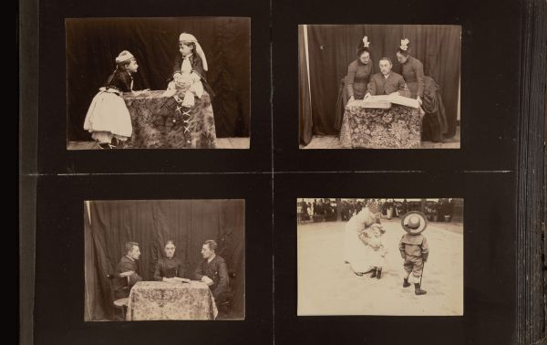 Book cover of Early Gaze: Unseen Photography of the 19th Century; featuring a figure wearing robes and a headpiece made of fabric leaves. Published by Hannibal Books.