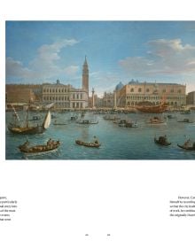 Book cover of Splendour in Venice: From Canaletto to Guardi; featuring a painting of the Rialto Bridge spanning the Grand Canal. Published by Fundação Calouste Gulbenkian.