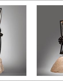 Book cover of Woods Davy: Sculptures, with a sculpture made of individual stones that look like they are floating on air. Published by 5 Continents Editions.