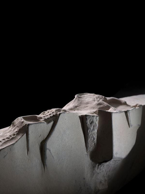 Book cover of Yves Dana, A Fresh Perspective on Sculpture, featuring a large white bone-like sculpture with surface carvings. Published by 5 Continents Editions.