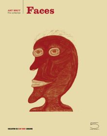 Beige book cover of Faces, with a painting of face with large chin, in brown-orange. Published by 5 Continents Editions.