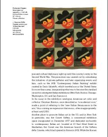 White book cover of Italian and American Art, An Interaction 1930s-1980s, with blue and red font. Published by 5 Continents Editions.