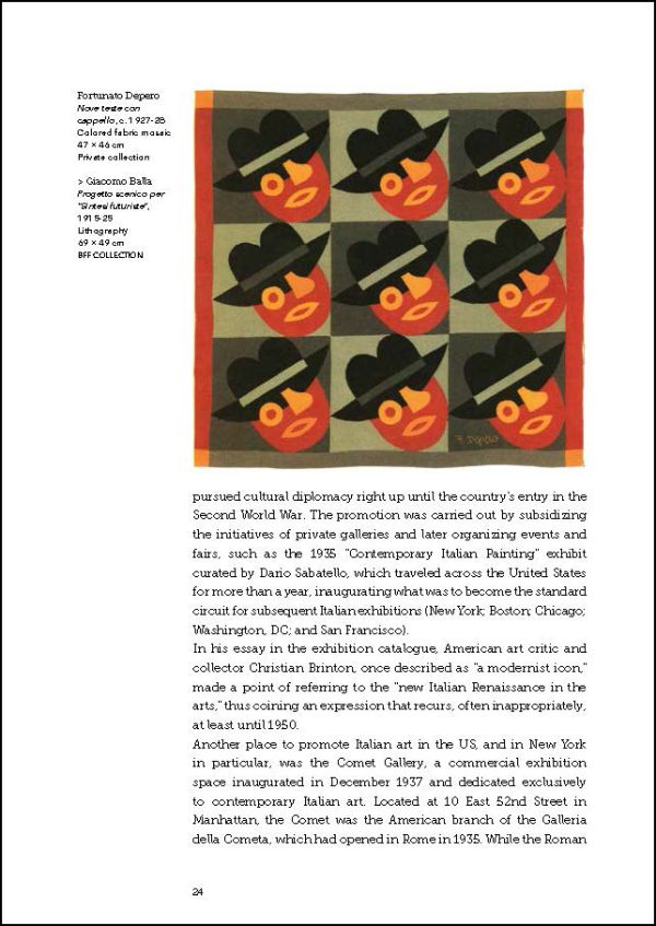 White book cover of Italian and American Art, An Interaction 1930s-1980s, with blue and red font. Published by 5 Continents Editions.