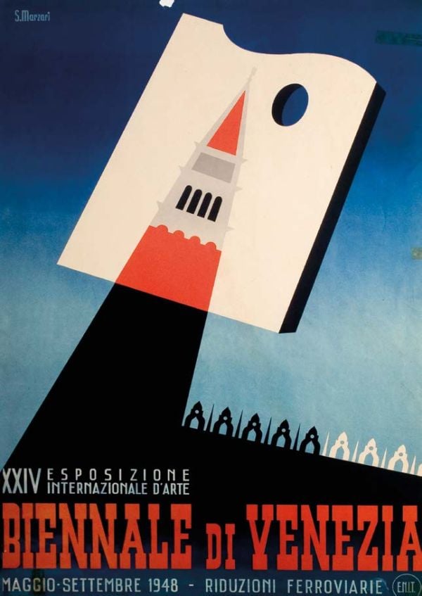 White book cover of Italian and American Art, An Interaction 1930s-1980s, with blue and red font. Published by 5 Continents Editions.