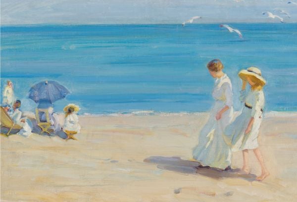 Book cover of Helen McNicoll: An Impressionist Journey, with a sketch of a woman in long dress lying back on deck chair. Published by 5 Continents Editions.