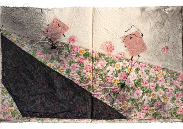 Book cover of Maria Lai: Holding the Shadow by the Hand, with fabric pieces sewn together. Published by 5 Continents Editions.