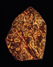 Book cover of Written in Stone: Minerals collected and described by Roger Caillois, with an orange and blue semi-precious stone. Published by Franco Maria Ricci editore.