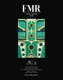 Book cover of FMR No. 5: Vernal Equinox 2023, with a Neo-Andean Baroque building in green and yellow. Published by Franco Maria Ricci editore.