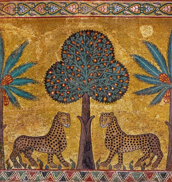 Book cover of Palermo; featuring a gold mosaic design with two birds. Published by Franco Maria Ricci editore.