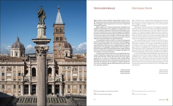 Book cover of The Basilica of Santa Maria Maggiore; featuring the Italian church lit up at night. Published by Scripta Maneant Editori.