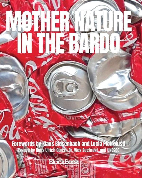 Book cover of Mother Nature in the Bardo, with crushed Coca-Cola cans. Published by Black Book.