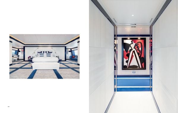 Book cover of Lürssen; featuring a superyacht floating on the ocean, with a swimmer jumping off the side. Published by PRINT The Book Agency.