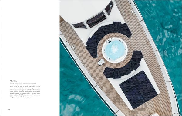 Book cover of Lürssen; featuring a superyacht floating on the ocean, with a swimmer jumping off the side. Published by PRINT The Book Agency.