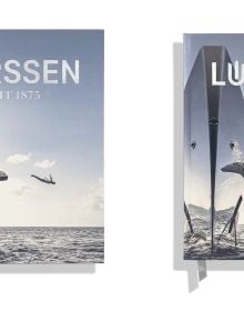 Book cover of Lürssen; featuring a superyacht floating on the ocean, with a swimmer jumping off the side. Published by PRINT The Book Agency.